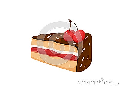 Delicious yummy cake with cherry, chocolate, cream isolated on white background. I choose sweet positive life, design Vector Illustration