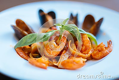 Delicious yummy seafood with some arugula Stock Photo