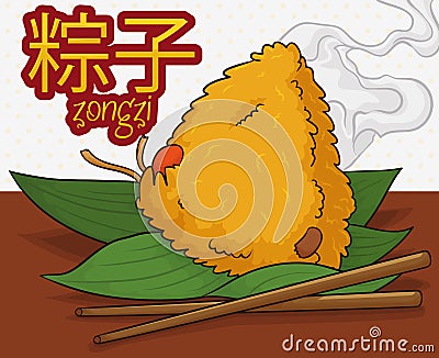 Delicious Zongzi Dumpling with Chopsticks, Vector Illustration Vector Illustration