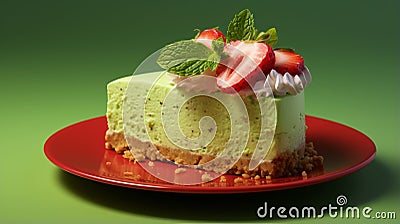 Deliciously Layered Green Dessert Plate With Strawberry Stock Photo