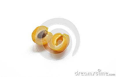 Sunny Sensations: Half Apricot with Pip in a Pure White Oasis. on a pure white background Stock Photo