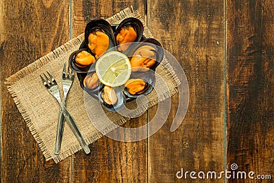 Delicius appetizer with natural mussels Stock Photo