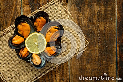 Delicius appetizer with natural mussels Stock Photo
