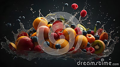 Delicous Fruit Flying, Image Ai Generated Stock Photo