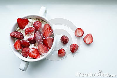 Delicous and nutritious strawberry dessert, summer food on white background, copy space, close up Stock Photo