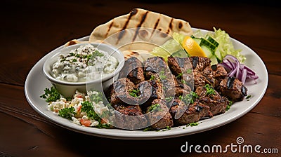 greek meal plate of souvlaki Stock Photo
