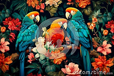 Jungle Symphony: Interactive Parrot Art for Nature Enthusiasts Stock Photo