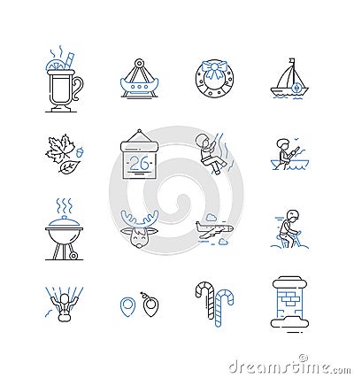 Delight institution line icons collection. Joyful, Cheerful, Pleasant, Delightful, Enchanting, Exhilarating, Heavenly Vector Illustration