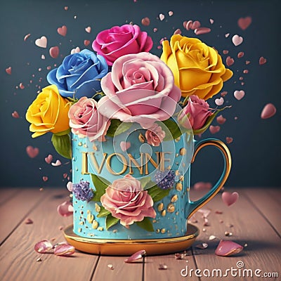 Blooming Love: Ivonne's Valentine's Day Mug Stock Photo