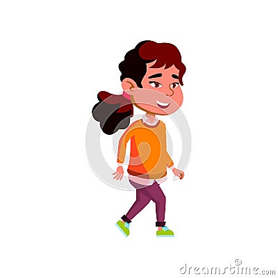 delighted young lady walking slowly on path cartoon vector Cartoon Illustration