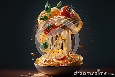 An illustration of Italian pasta mixed with various ingredients., AI, Generative Cartoon Illustration