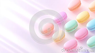 Delightful Array of Colorful French Macarons in Soft Natural Light on Minimalist Background - Close Up Pattern Stock Photo
