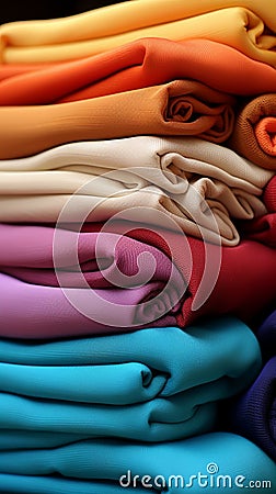 A delightful array of multicolored fabrics presented on matting texture background Stock Photo
