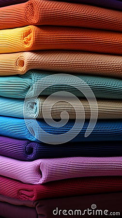 A delightful array of multicolored fabrics presented on matting texture background Stock Photo