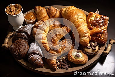 delightful assortment of croissants, danish, and cookies on platter Stock Photo