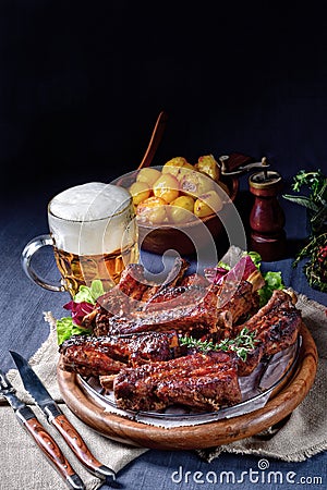 Delightful BBQ Spareribs from the Smoker Stock Photo