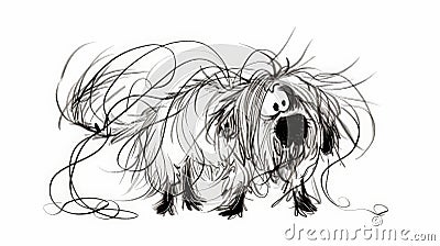 Whimsical Canine Chaos: Frazzled Ink Cartoon Dog Stock Photo