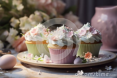Delightful Easter cupcakes adorned with edible Stock Photo