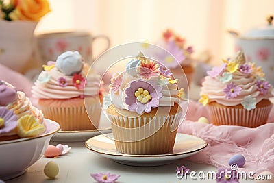 Delightful Easter cupcakes adorned with edible Stock Photo