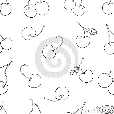 Delightful garden - Seamless pattern of cherries Stock Photo