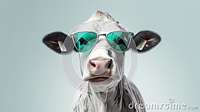Specs and Spots: A Playful Encounter with a Hipster Cow Stock Photo