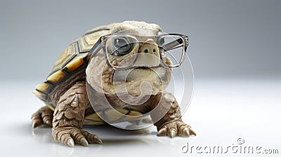 The Wise Look: A Fashionable Turtle with Glasses Stock Photo