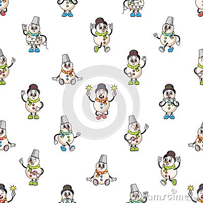 Delightful Seamless Pattern Featuring Charming Retro Snowman Characters, Evoking Nostalgia And Holiday Cheer Vector Illustration