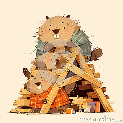 Cute Beavers Renovate a Home - Stock Image Stock Photo
