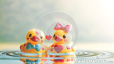 a delightful and whimsical pair of rubber duckies, symbolizing a loving couple Cartoon Illustration
