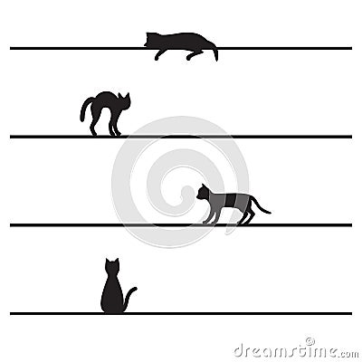 Delimiter text, black cat silhouette on the strip. Vector Illustration