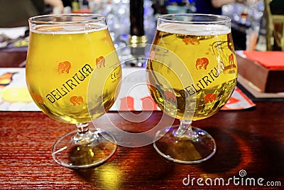 Delirium Tremens Belgian beer in traditional glass Editorial Stock Photo