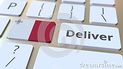 Deliver text and flag of Malta on the computer keyboard. Logistics related 3D rendering Stock Photo