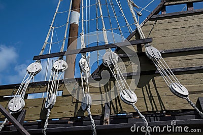 Rigging on the Wooden Sailing Ship, Deliverance, in Bermuda Editorial Stock Photo