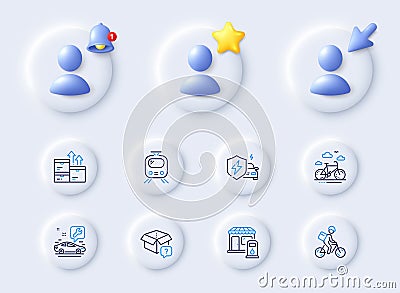 Delivery bike, Car service and Filling station line icons. For web app, printing. Vector Vector Illustration