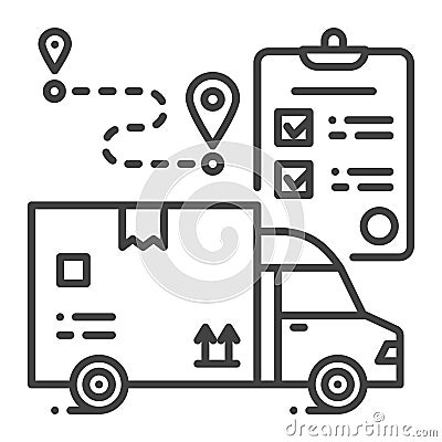 Delivery black line icon. Freight transport and checklist sign. Express shipping. Worldwide logistics. Sign for web page, app. UI Stock Photo