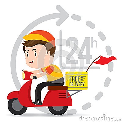 Delivery Boy Ride Scooter Motorcycle Service Vector Illustration