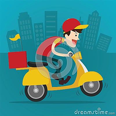 Delivery Boy Ride Scooter Vector Illustration