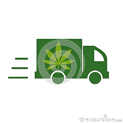 Delivery cannabis. Illustration of a delivery truck icon with a marijuana leaf. Vector Illustration