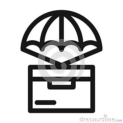 Delivery cargo service shipping cardboard box with parachute line style icon Vector Illustration