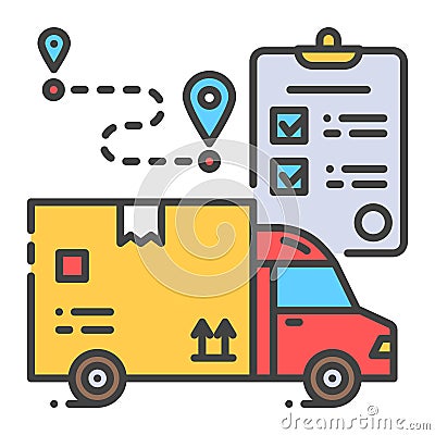 Delivery color line icon. Freight transport and checklist sign. Express shipping. Worldwide logistics. Sign for web page, app. UI Stock Photo