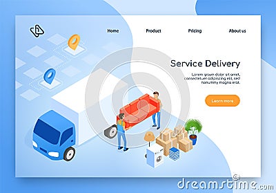 House Moving Company Isometric Vector Website Vector Illustration