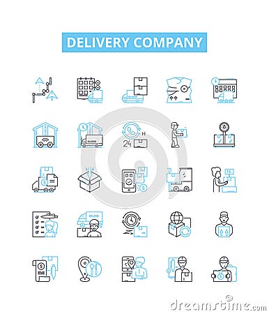 Delivery company vector line icons set. Delivery, Company, Courier, Shipping, Logistics, Trucking, Parcel illustration Vector Illustration