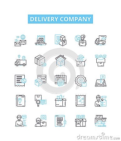 Delivery company vector line icons set. Delivery, Company, Courier, Shipping, Logistics, Trucking, Parcel illustration Vector Illustration