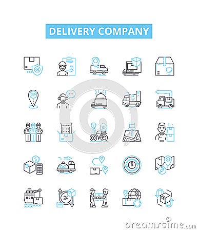 Delivery company vector line icons set. Delivery, Company, Courier, Shipping, Logistics, Trucking, Parcel illustration Vector Illustration