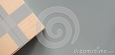 Delivery concept. Cardboard package box closed and sealed on grey background Stock Photo