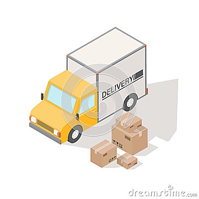 Delivery Concept. Flat 3d vector isometric illustration. Delivery truck. Vector Illustration