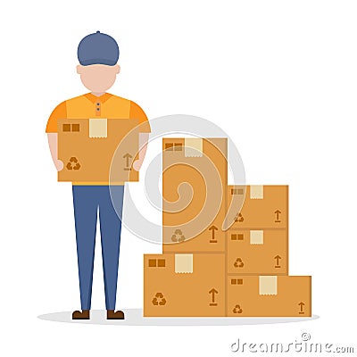 Delivery, courier hold package flat design vector Vector Illustration