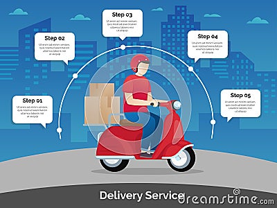 Delivery courier ride scooter motorcycle Vector Illustration