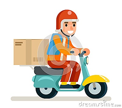 Delivery Courier Scooter Symbol Box Icon Concept Isolated Flat Design Vector Illustration Stock Photo