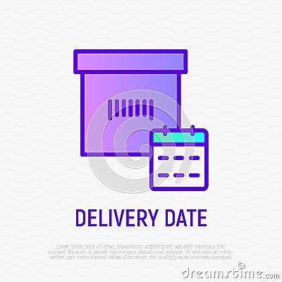 Delivery date thin line icon: package with calendar. Modern vector illustration of planning shipping Vector Illustration